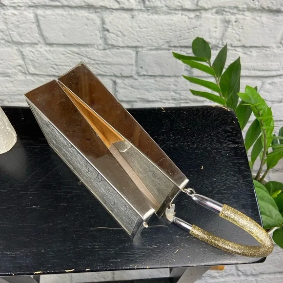Vintage Chrome Lucite Purse Metallic Tinsel Retro 50s 60s Mod Mid-Century